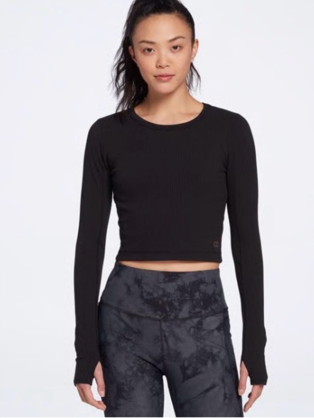 CALIA by Carrie Underwood Black Ribbed Long-Sleeve Crop Top